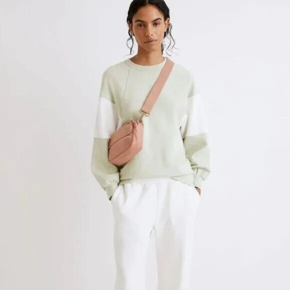 Madewell MWL Oversized Raglan Sweatshirt in Colorblock- Sunfaded Mint- Size XS - Picture 1 of 11